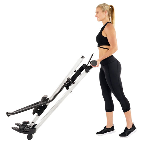 Image of Sunny Health & Fitness Incline Full Motion Rowing Machine Rower w/ 350 lb Weight Capacity and LCD Monitor - Barbell Flex
