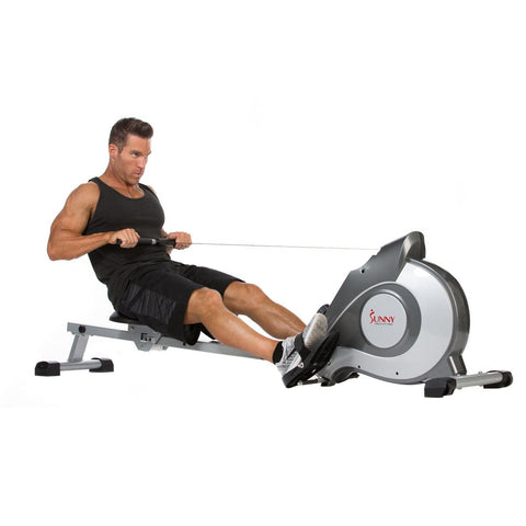 Image of Sunny Health & Fitness Magnetic Rowing Machine Rower w/ LCD Monitor - Barbell Flex