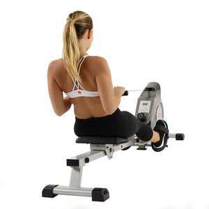 Sunny Health & Fitness Magnetic Rowing Machine Rower w/ LCD Monitor - Barbell Flex
