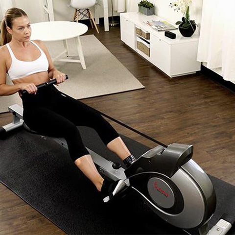 Image of Sunny Health & Fitness Magnetic Rowing Machine Rower w/ LCD Monitor - Barbell Flex