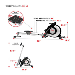 Sunny Health & Fitness Magnetic Rowing Machine - Silver - Barbell Flex