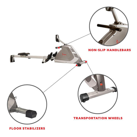 Image of Sunny Health & Fitness Magnetic Rowing Machine Rower w/ High Weight Capacity, Programmable Monitor - Barbell Flex