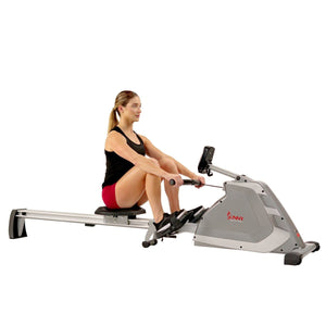 Sunny Health & Fitness Magnetic Rowing Machine Rower w/ High Weight Capacity, Programmable Monitor - Barbell Flex