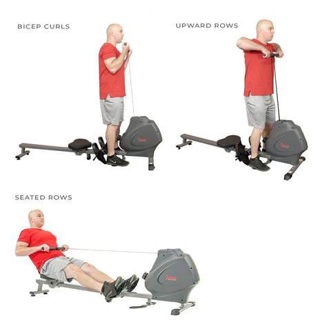 Image of Sunny Health & Fitness Multifunction SPM Magnetic Rowing Machine - Barbell Flex