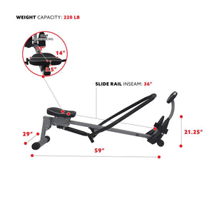 Sunny Health & Fitness Rowing Machine with Full Motion Arms - Barbell Flex