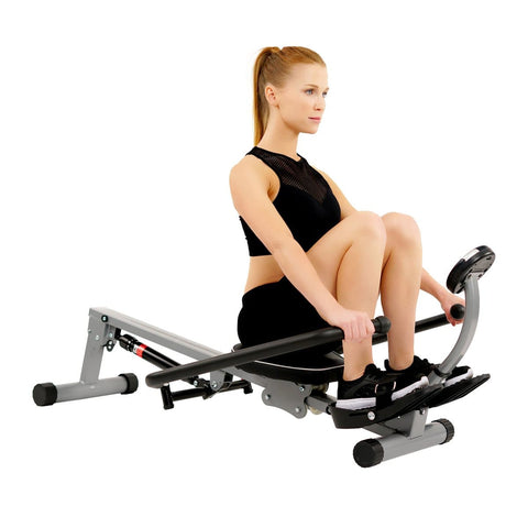Image of Sunny Health & Fitness Rowing Machine with Full Motion Arms - Barbell Flex