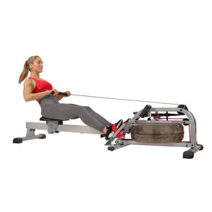 Sunny Health & Fitness Water Rowing Machine Rower w/ LCD Monitor - Barbell Flex