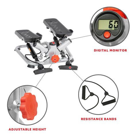Image of Sunny Health & Fitness Total Body Advanced Twisting Stepper Machine - Barbell Flex
