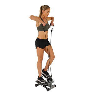 Sunny Health & Fitness Mini Stepper Step Machine w/ Resistance Bands and LCD Monitor - Barbell Flex