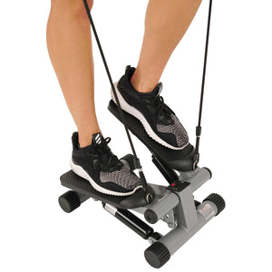 Sunny Health & Fitness Mini Stepper Step Machine w/ Resistance Bands and LCD Monitor - Barbell Flex