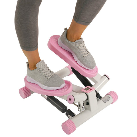 Sunny Health & Fitness Pink Adjustable Twist Stepper Step Machine w/ LCD Monitor - Barbell Flex