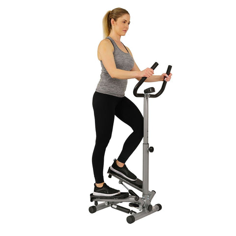 Image of Sunny Health & Fitness Twist Stepper Step Machine w/ Handlebar and LCD Monitor - Barbell Flex