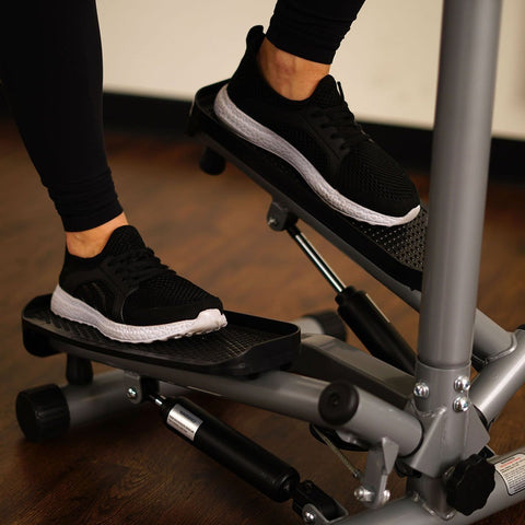 Image of Sunny Health & Fitness Twist Stepper Step Machine w/ Handlebar and LCD Monitor - Barbell Flex