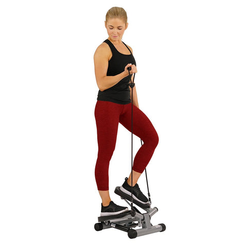 Image of Sunny Health & Fitness Twisting Stair Stepper Step Machine w/ Resistance Bands and LCD Monitor - Barbell Flex