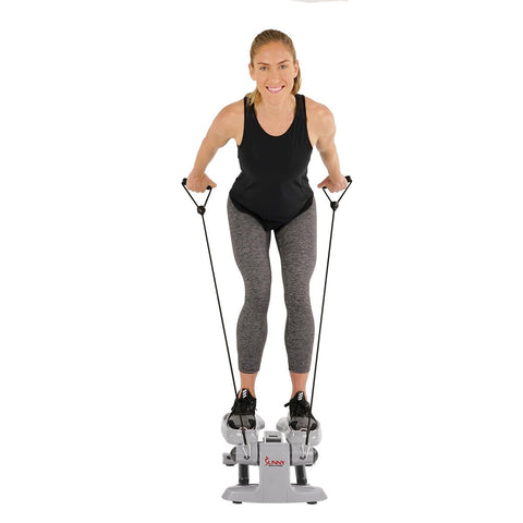 Image of Sunny Health & Fitness Versa Stepper Step Machine w/ Wide Non-Slip Pedals, Resistance Bands and LCD Monitor - Barbell Flex