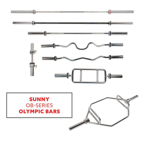 Image of Sunny Health & Fitness 34" Olympic Tricep Bar w/ Ring Collars - Barbell Flex