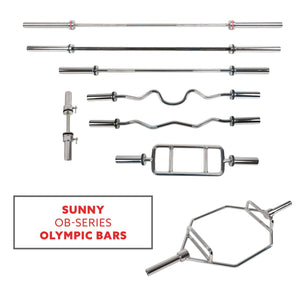 Sunny Health & Fitness 34" Olympic Tricep Bar w/ Ring Collars - Barbell Flex