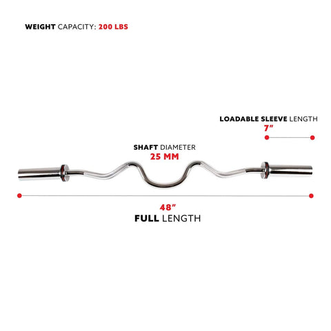 Image of Sunny Health & Fitness 48" Olympic Super Curl Bar w/ Ring Collars - Barbell Flex