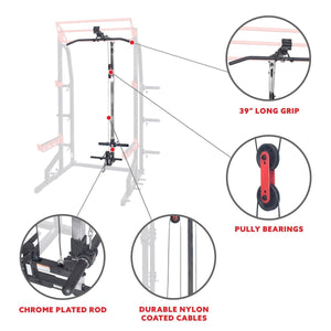 Sunny Health & Fitness Lat Pull Down Attachment Pulley System for Power Racks - Barbell Flex