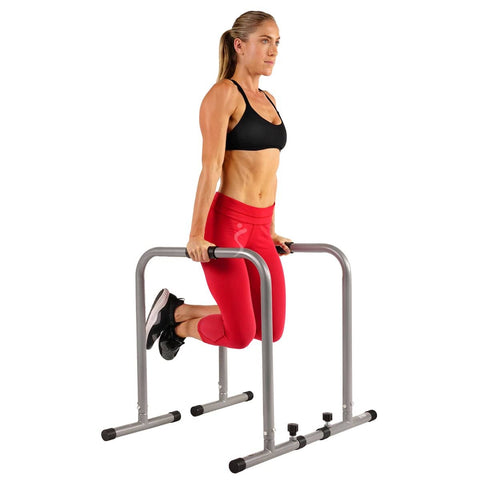 Image of Sunny Health & Fitness Dip Stand Station Fitness Bar w/ Safety Connector - Barbell Flex