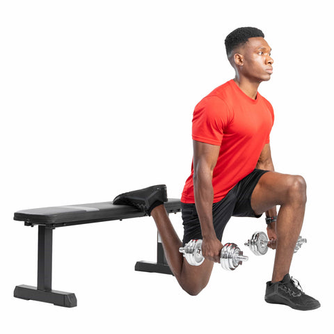 Image of Sunny Health & Fitness Flat Utility Weight Bench - Barbell Flex