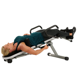 Sunny Health & Fitness Invert Extend N Go Back Stretcher Bench for Back Pain Relief, Decompression Therapy - Barbell Flex