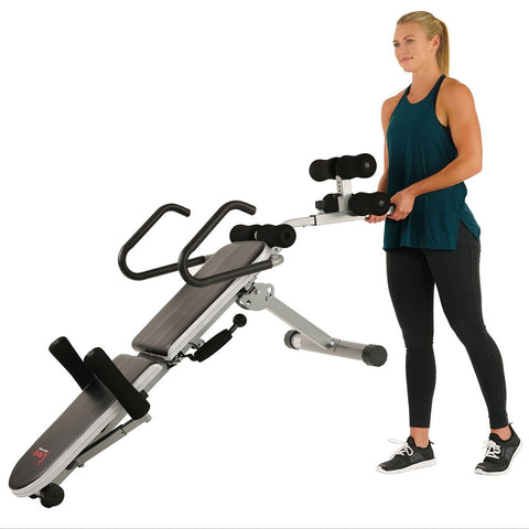 Image of Sunny Health & Fitness Invert Extend N Go Back Stretcher Bench for Back Pain Relief, Decompression Therapy - Barbell Flex