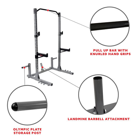 Image of Sunny Health & Fitness Power Squat Rack w/ High Weight Capacity, Weight Plate Storage, Swivel Landmine & Band Attachments - Barbell Flex