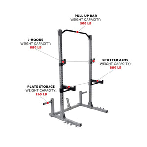 Sunny Health & Fitness Power Squat Rack w/ High Weight Capacity, Weight Plate Storage, Swivel Landmine & Band Attachments - Barbell Flex