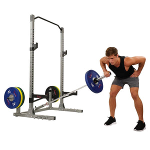 Sunny Health & Fitness Power Squat Rack w/ High Weight Capacity, Weight Plate Storage, Swivel Landmine & Band Attachments - Barbell Flex