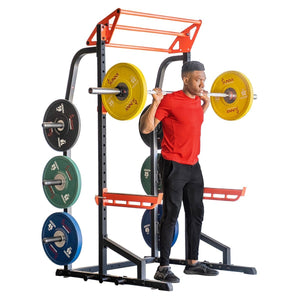 Sunny Health & Fitness Power Zone Half Rack Heavy Duty Performance Power Cage with 1000 LB Weight Capacity - Barbell Flex