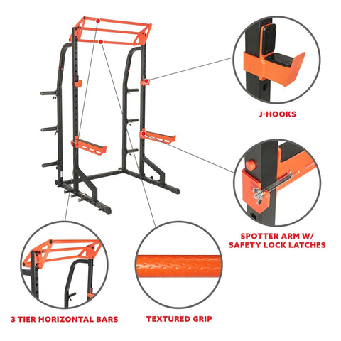 Image of Sunny Health & Fitness Power Zone Half Rack Heavy Duty Performance Power Cage with 1000 LB Weight Capacity - Barbell Flex