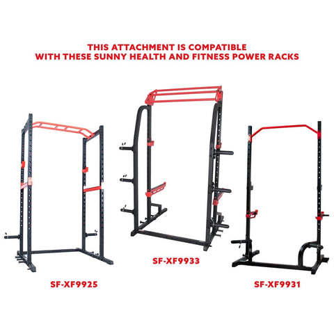 Image of Sunny Health & Fitness Pull Up Bar Attachment for Power Racks and Cages - Barbell Flex