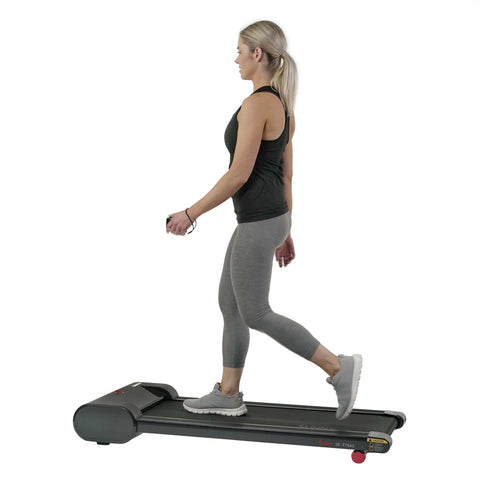 Image of Sunny Health & Fitness Walkstation Slim Flat Treadmill for Under Desk and Home - Barbell Flex
