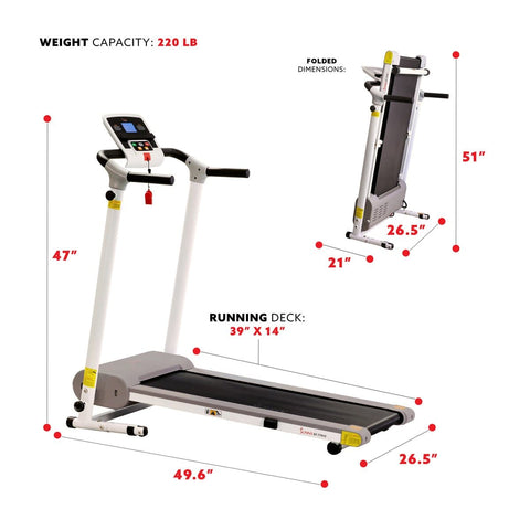 Image of Sunny Health & Fitness Easy Assembly Folding Treadmill w/ LCD Display - Barbell Flex