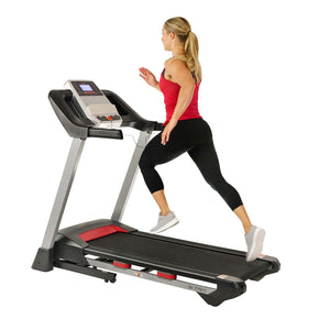 Sunny Health & Fitness Electric Folding Treadmill with Heart Rate Monitoring, Bluetooth Speakers and USB Charging Function - Barbell Flex