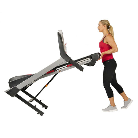 Image of Sunny Health & Fitness Electric Folding Treadmill with Heart Rate Monitoring, Bluetooth Speakers and USB Charging Function - Barbell Flex