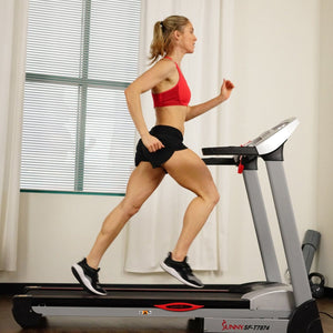 Sunny Health & Fitness Performance Treadmill, High Weight Capacity w/ 15 Levels of Auto Incline, MP3 and Body Fat Function - Barbell Flex