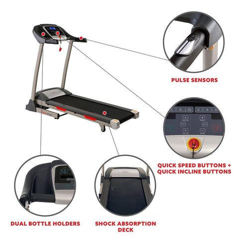 Image of Sunny Health & Fitness Portable Treadmill w/ Auto Incline, LCD, Smart APP and Shock Absorber - Barbell Flex