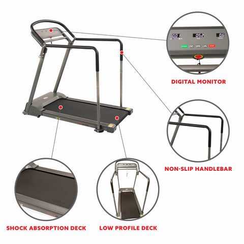 Image of Sunny Health & Fitness Recovery Walking Treadmill w/ Low Pro Deck and Multi-Grip Handrails for Mobility/Balance Support - Barbell Flex