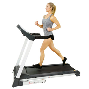 Sunny Health & Fitness Smart Treadmill w/  Auto Incline, Sound System, Bluetooth and Phone Function - Barbell Flex
