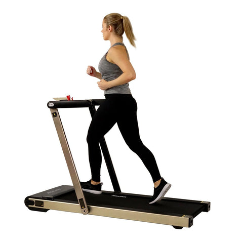 Image of Sunny Health & Fitness Space Saving Treadmill, Motorized w/ Speakers for AUX Audio Connection - Barbell Flex