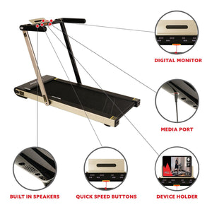 Sunny Health & Fitness Space Saving Treadmill, Motorized w/ Speakers for AUX Audio Connection - Barbell Flex