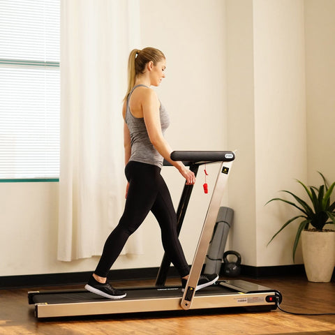 Image of Sunny Health & Fitness Space Saving Treadmill, Motorized w/ Speakers for AUX Audio Connection - Barbell Flex
