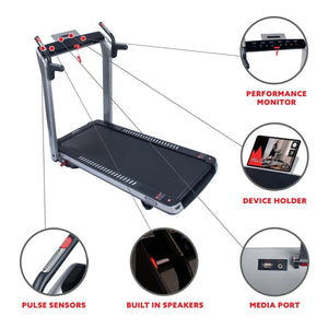 Sunny Health & Fitness SpaceFlex Running Treadmill w/ Auto Incline, Foldable Wide Deck - Barbell Flex