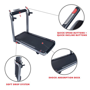 Sunny Health & Fitness SpaceFlex Running Treadmill w/ Auto Incline, Foldable Wide Deck - Barbell Flex