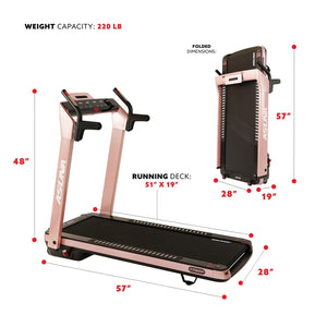 Sunny Health & Fitness SpaceFlex Running Treadmill w/ Auto Incline, Foldable Wide Deck - Pink - Barbell Flex