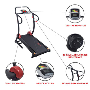 Sunny Health & Fitness Cardio Trainer Manual Treadmill w/ Adjustable Incline, 300+ lb Capacity - Barbell Flex