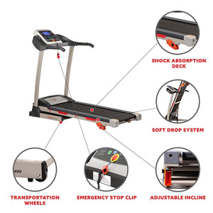 Sunny Health & Fitness Treadmill w/ Manual Incline and LCD Display - Barbell Flex